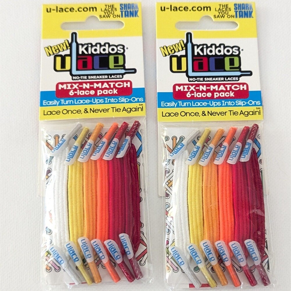 2 Packs of ULace Kiddos No-Tie Sneaker Laces Multicolor 6 Ties